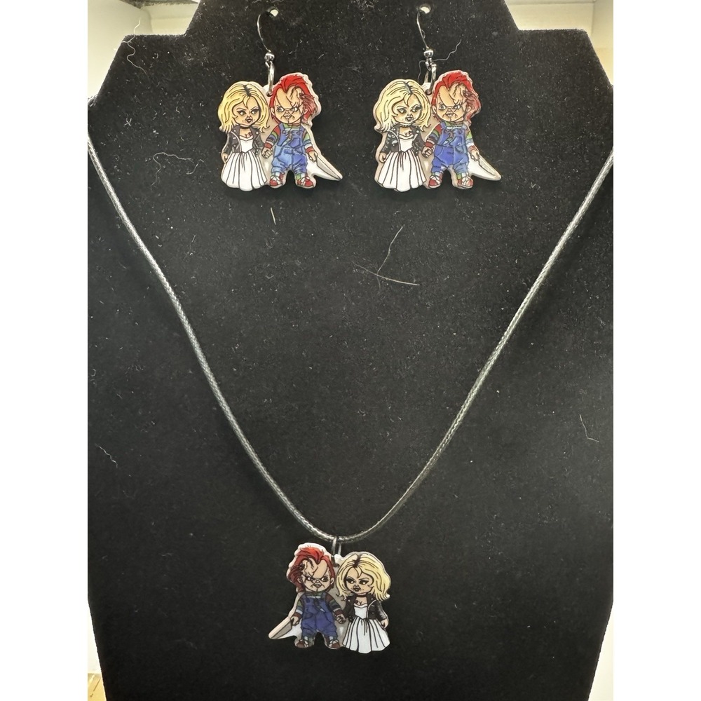 Chucky And Bride Of Chucky Earring And‎ Necklace Set - Horror Halloween